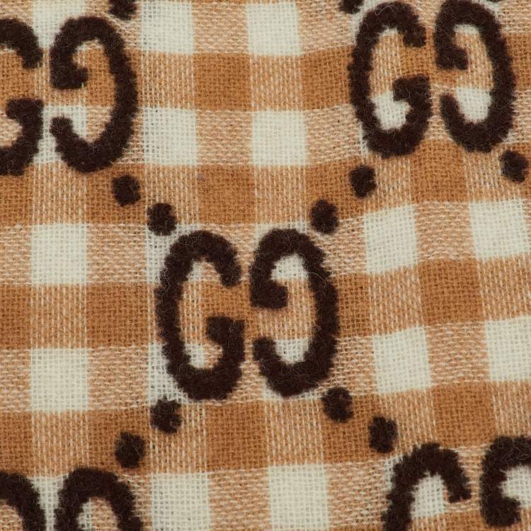 Pre Owned Gucci Brown GG Check Wool Baby Blanket