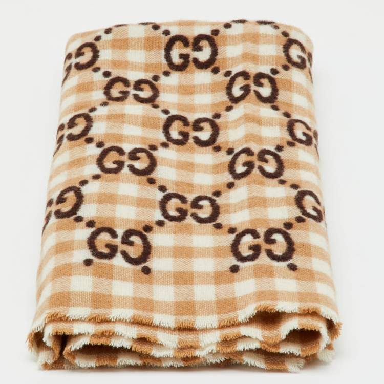 Pre Owned Gucci Brown GG Check Wool Baby Blanket