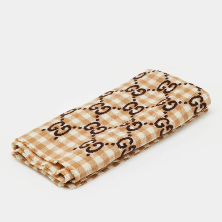Pre Owned Gucci Brown GG Check Wool Baby Blanket