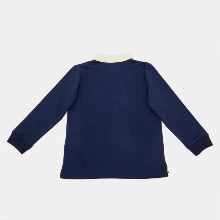 Pre Owned Gucci Kids Navy Blue Web Striped Cotton T-Shirt Size 24 M/2 Yrs