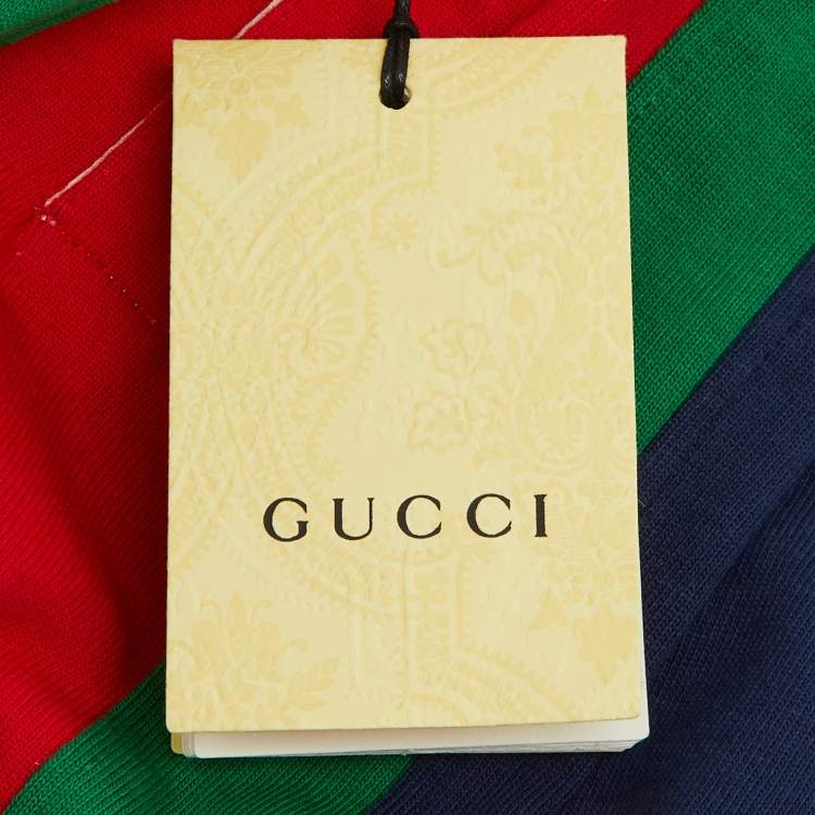 Pre Owned Gucci Kids Navy Blue Web Striped Cotton T-Shirt Size 24 M/2 Yrs