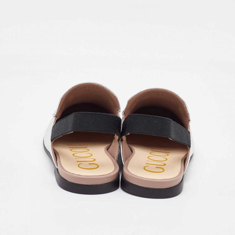 Pre Owned Gucci Silver Leather Kids Princetown Slingback Sandals Size 31