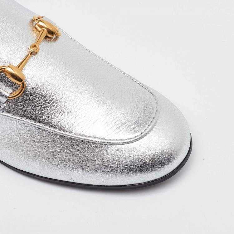 Pre Owned Gucci Silver Leather Kids Princetown Slingback Sandals Size 31