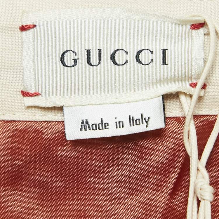 Pre Owned Gucci Cream/Red Tweed Gathered Mini Skirt 12 Yrs