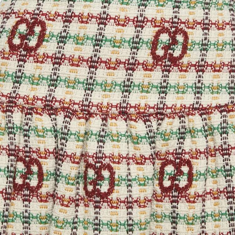 Pre Owned Gucci Cream/Red Tweed Gathered Mini Skirt 12 Yrs