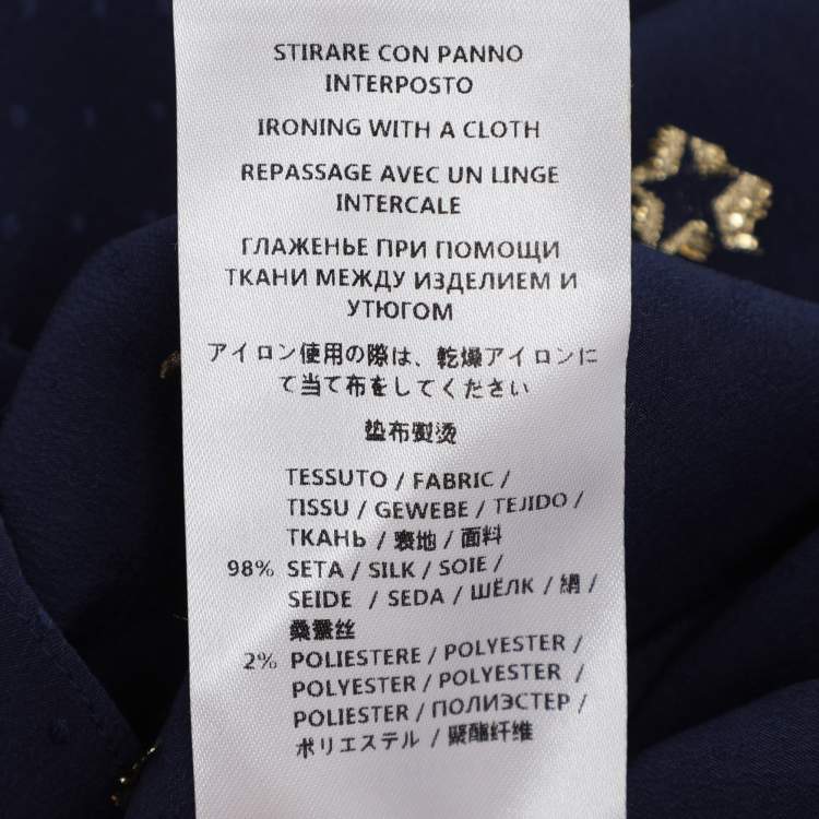 Pre Owned Gucci Navy Blue Silk Star Embroidered Ruffled Blouse 10Y