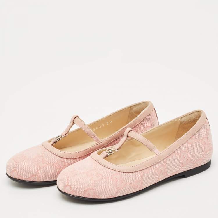 Pre Owned Gucci Pink GG Canvas Double G Ballet Flats Size 29