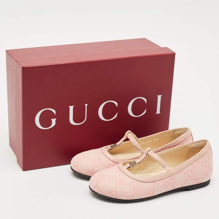 Pre Owned Gucci Pink GG Canvas Double G Ballet Flats Size 29