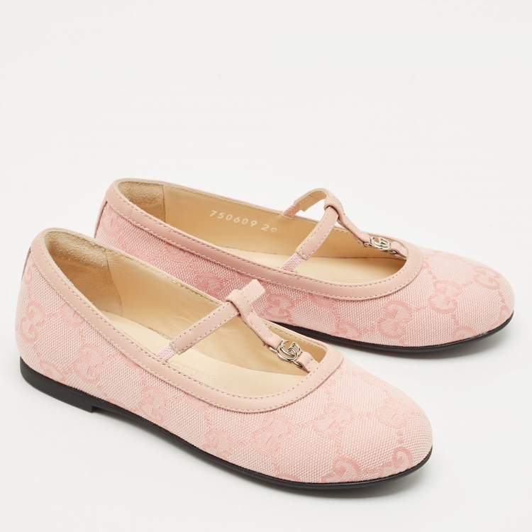 Pre Owned Gucci Pink GG Canvas Double G Ballet Flats Size 29