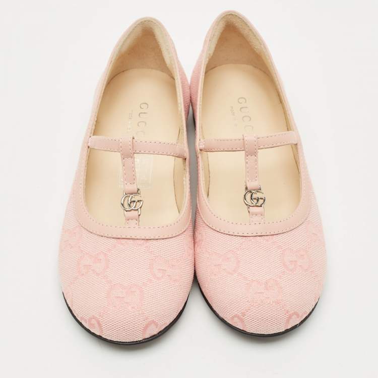 Pre Owned Gucci Pink GG Canvas Double G Ballet Flats Size 29