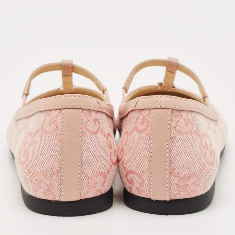 Pre Owned Gucci Pink GG Canvas Double G Ballet Flats Size 29