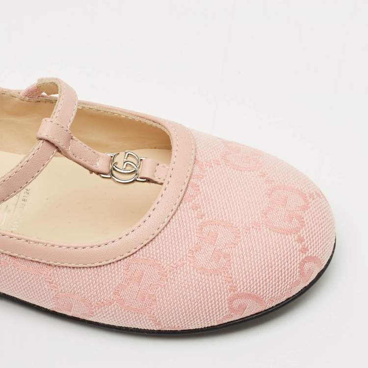 Pre Owned Gucci Pink GG Canvas Double G Ballet Flats Size 29