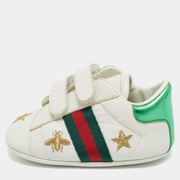 Pre Owned Gucci White Leather Ace Sneakers Size 17 