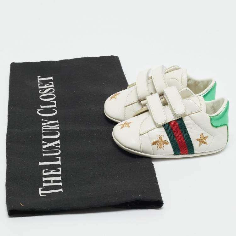 Pre Owned Gucci White Leather Ace Sneakers Size 17 