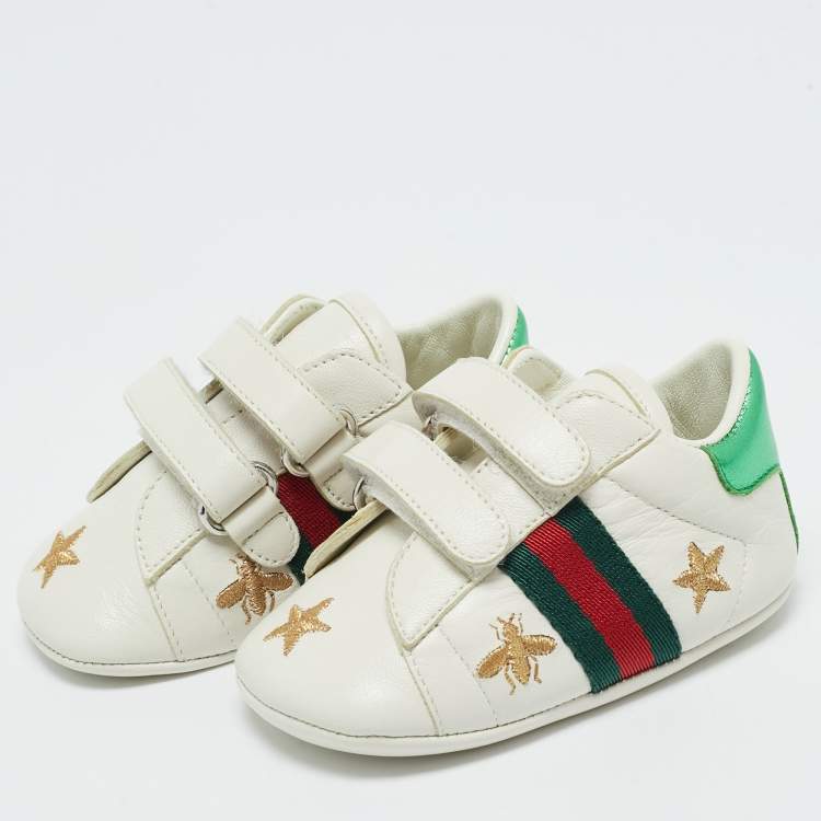 Pre Owned Gucci White Leather Ace Sneakers Size 17 