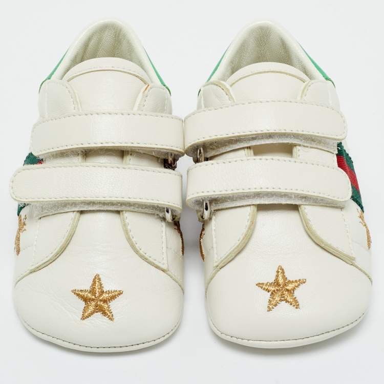 Pre Owned Gucci White Leather Ace Sneakers Size 17 