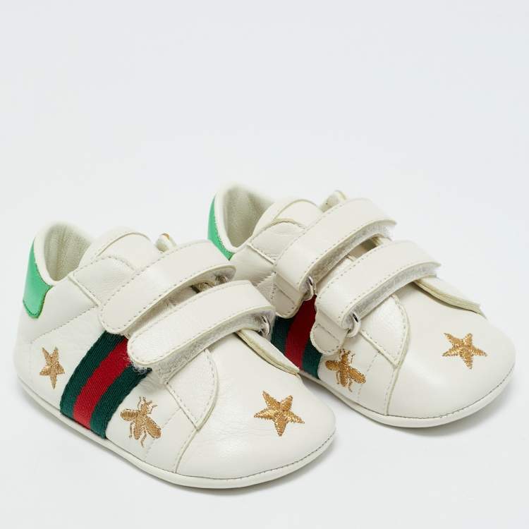 Pre Owned Gucci White Leather Ace Sneakers Size 17 
