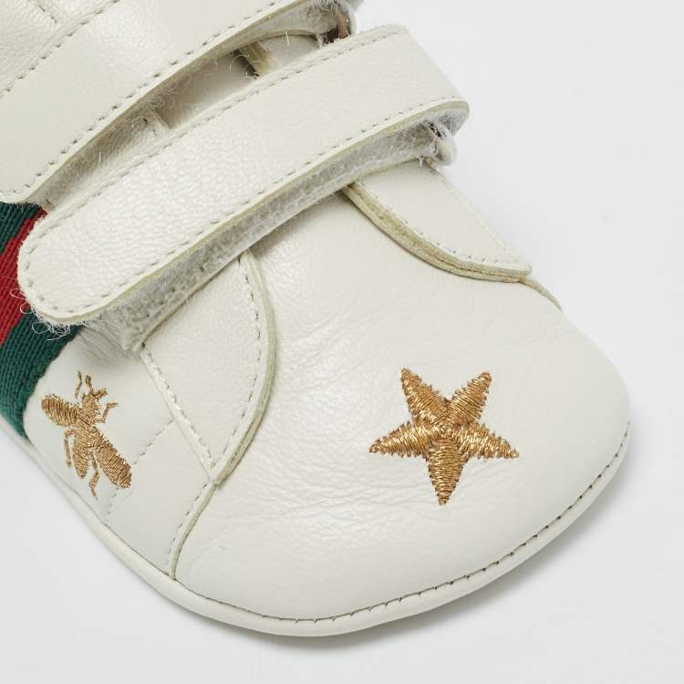 Pre Owned Gucci White Leather Ace Sneakers Size 17 