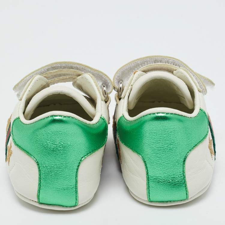 Pre Owned Gucci White Leather Ace Sneakers Size 17 