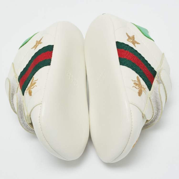 Pre Owned Gucci White Leather Ace Sneakers Size 17 