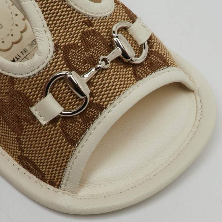 Pre Owned Gucci Beige/White GG Canvas and Leather Horsebit Sandals Size 16