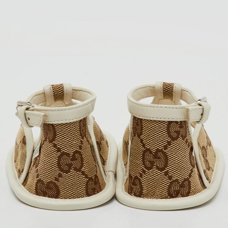 Pre Owned Gucci Beige/White GG Canvas and Leather Horsebit Sandals Size 16