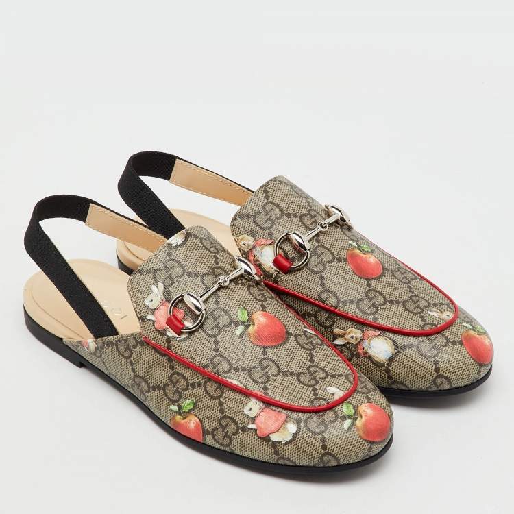 Pre Owned Gucci x Peter Rabbit™ Multicolor GG Supreme Canvas Princetown Slingback Sandals Size 32