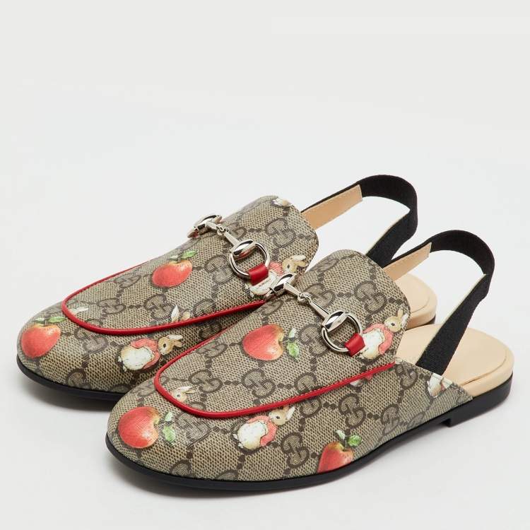 Pre Owned Gucci x Peter Rabbit™ Multicolor GG Supreme Canvas Princetown Slingback Sandals Size 32