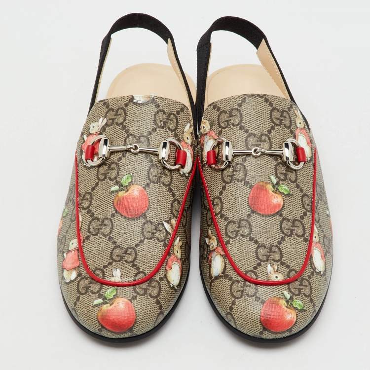 Pre Owned Gucci x Peter Rabbit™ Multicolor GG Supreme Canvas Princetown Slingback Sandals Size 32