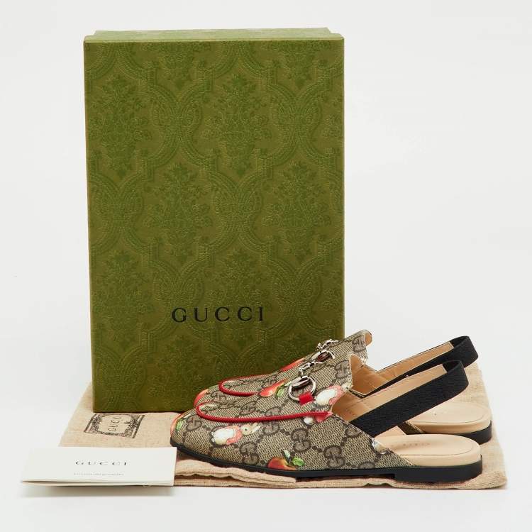 Pre Owned Gucci x Peter Rabbit™ Multicolor GG Supreme Canvas Princetown Slingback Sandals Size 29