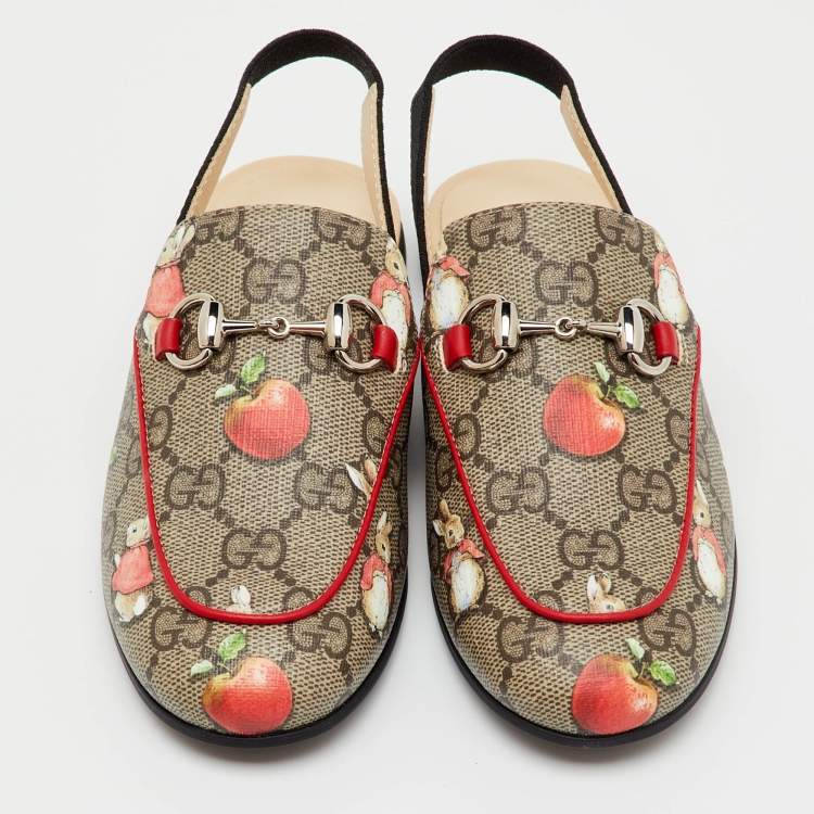 Pre Owned Gucci x Peter Rabbit™ Multicolor GG Supreme Canvas Princetown Slingback Sandals Size 29