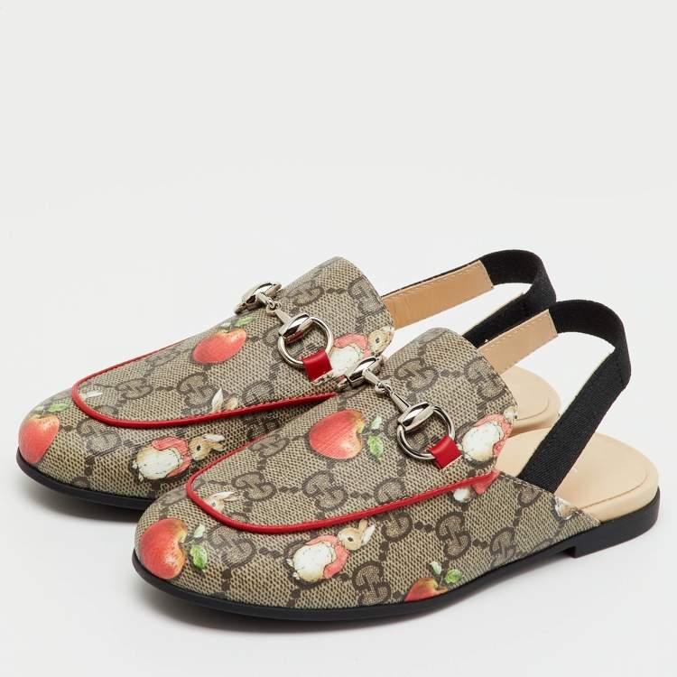 Pre Owned Gucci x Peter Rabbit™ Multicolor GG Supreme Canvas Princetown Slingback Sandals Size 29