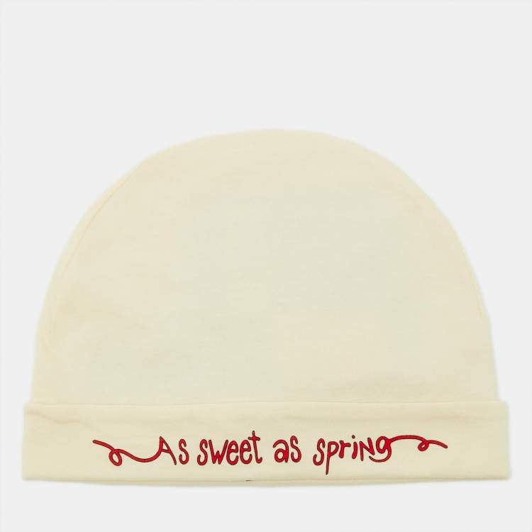 Pre Owned Gucci Cream Logo Print Cotton Beanie L/50