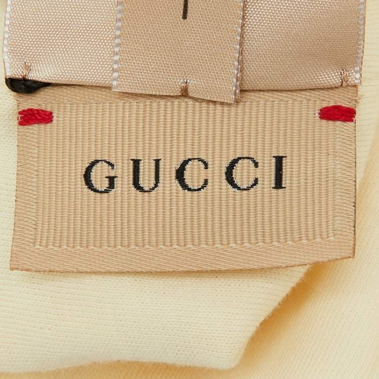 Pre Owned Gucci Cream Logo Print Cotton Beanie L/50