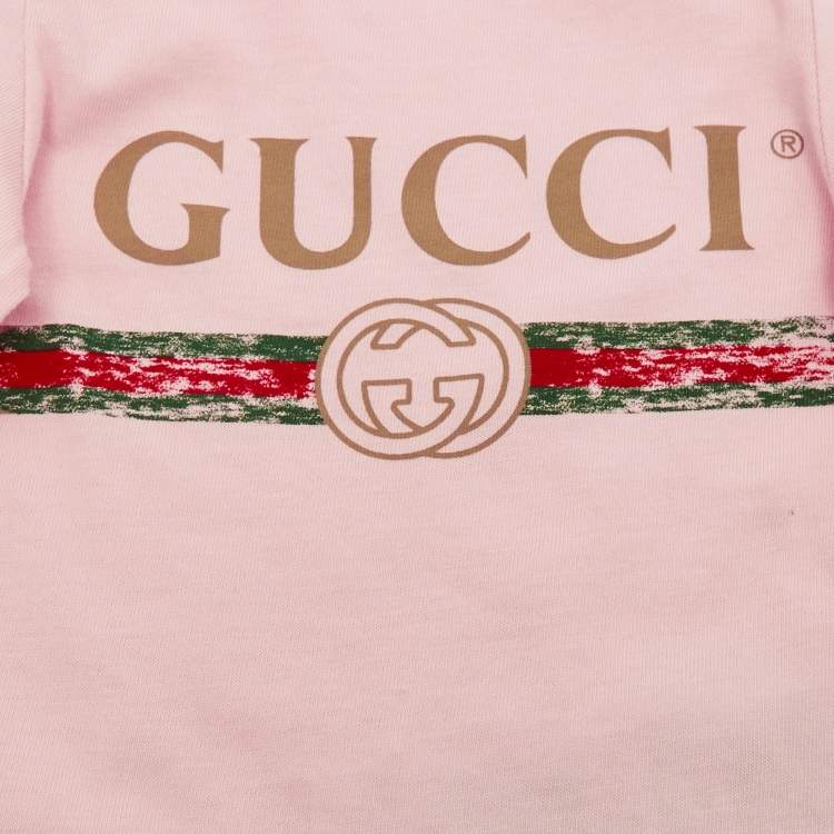 مملوكة مسبقًا Gucci Baby Pink Vintage Logo Print Cotton Set 0/3M