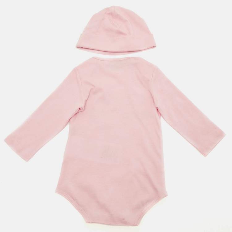 مملوكة مسبقًا Gucci Baby Pink Vintage Logo Print Cotton Set 0/3M