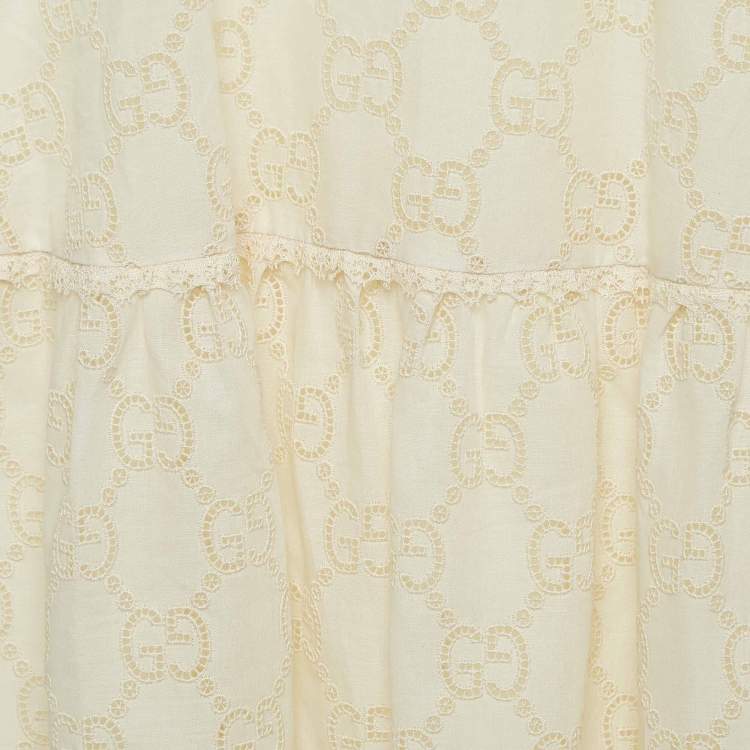 Pre Owned Gucci Cream Eyelet Embroidered Cotton Dress (12 Yrs)