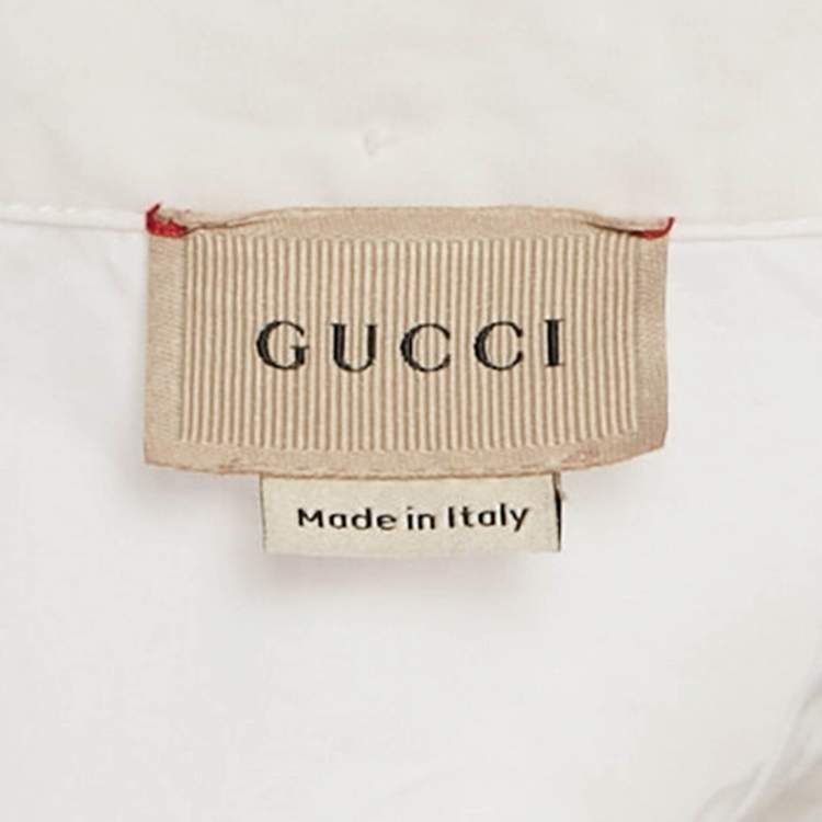 Pre Owned Gucci Kids White Logo Embroidery Cotton Button Front Shirt 8 Yrs