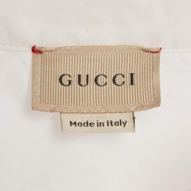 Pre Owned Gucci Kids White Logo Embroidery Cotton Button Front Shirt 8 Yrs