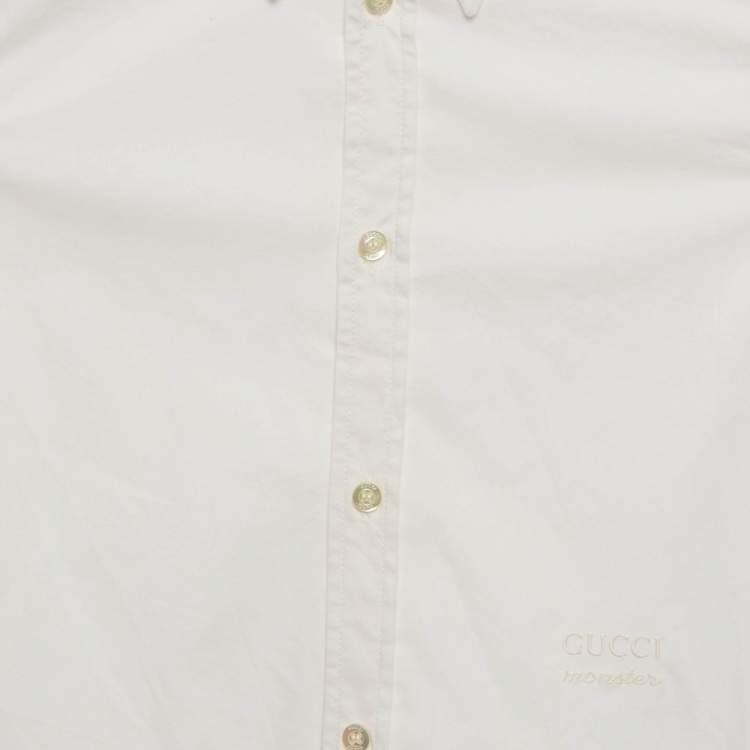 Pre Owned Gucci Kids White Logo Embroidery Cotton Button Front Shirt 8 Yrs