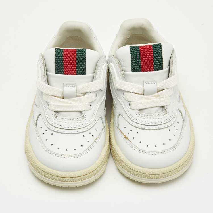 Pre Owned Gucci White Leather Re-Web Sneakers Size 20