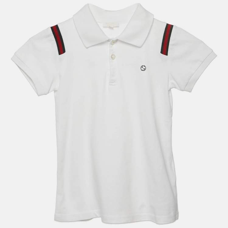 Pre Owned Gucci Kids White Web Collar Jersey Polo T-Shirt 6 Yrs 