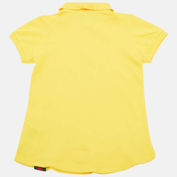 Pre Owned Gucci Kids Yellow Star Web Trim Cotton Pique Polo T-Shirt 4 Yrs