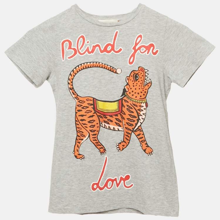 Pre Owned Gucci Kids Grey Blind For Love Print Jersey T-Shirt 6 Yrs