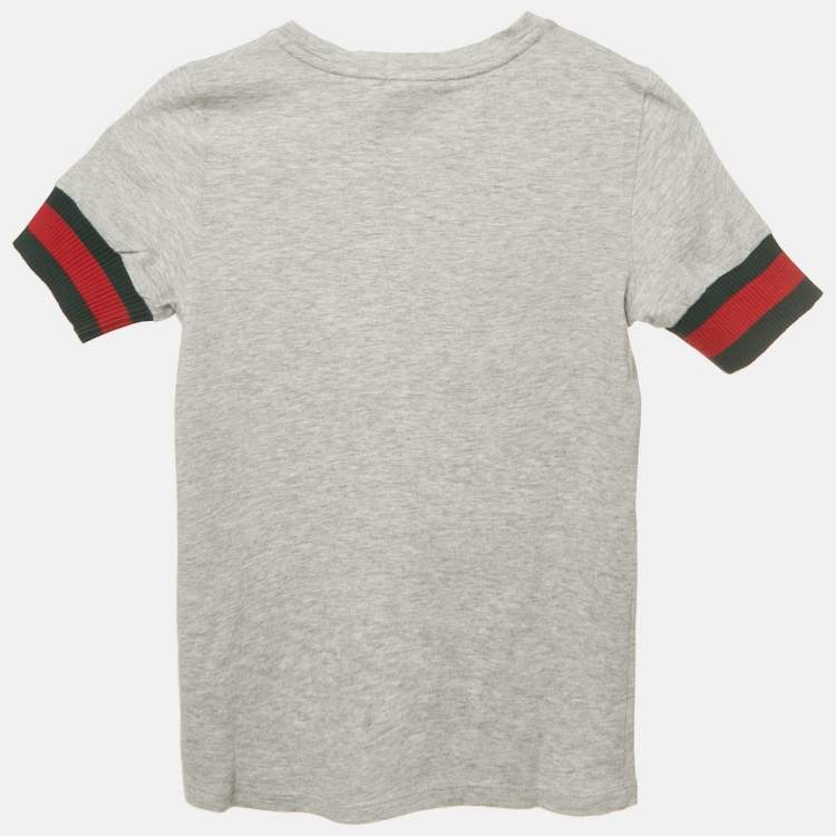 Pre Owned Gucci Kids Grey Web Sleeve Trim Jersey T-Shirt 5 Yrs