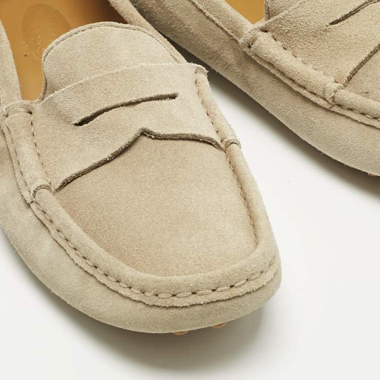 Pre Owned Gucci Beige Suede Web Driver Loafers Size 36