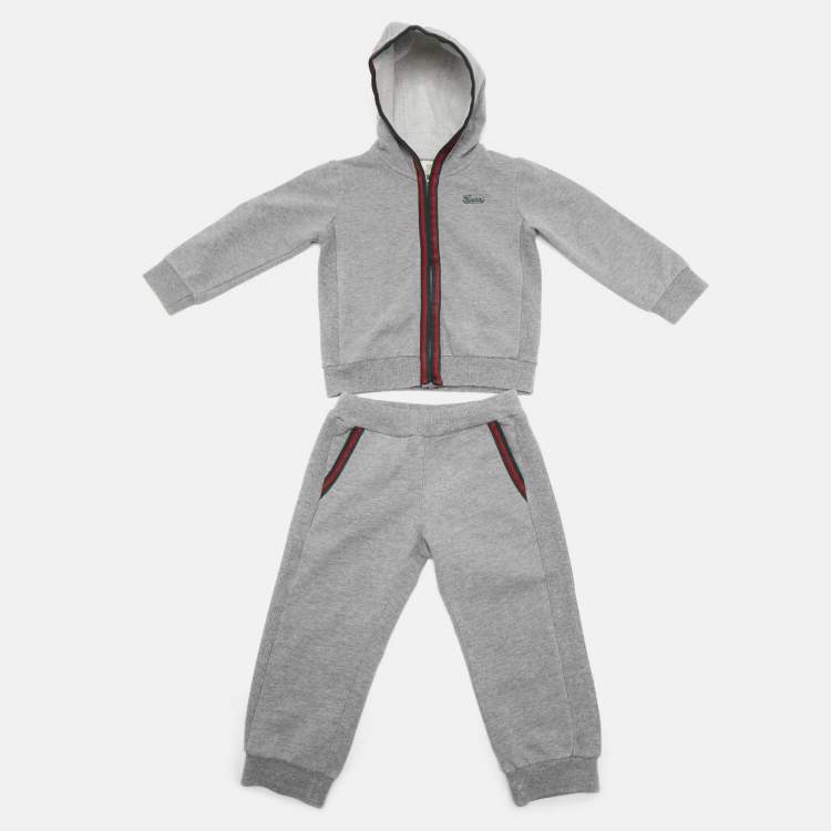 Pre Owned Gucci Kids Grey Cotton Sweatshirt and Pants Set 12/18M