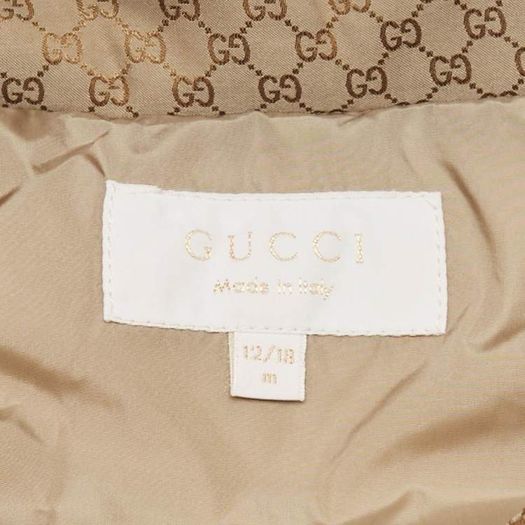 Pre Owned Gucci Kids Beige GG Print Nylon Down Jacket 12/18M