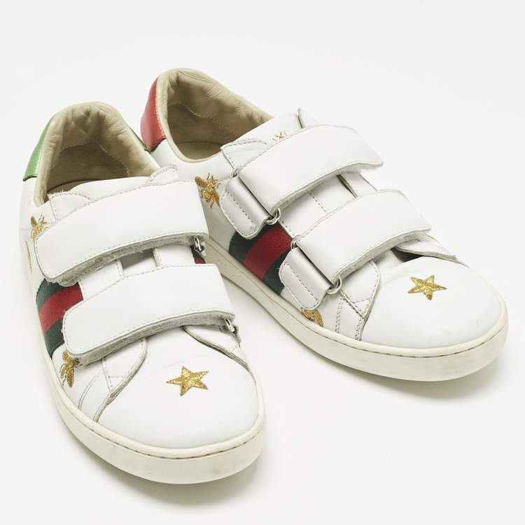 Pre Owned Gucci White Leather Ace Velcro Low Top Sneakers Size 34