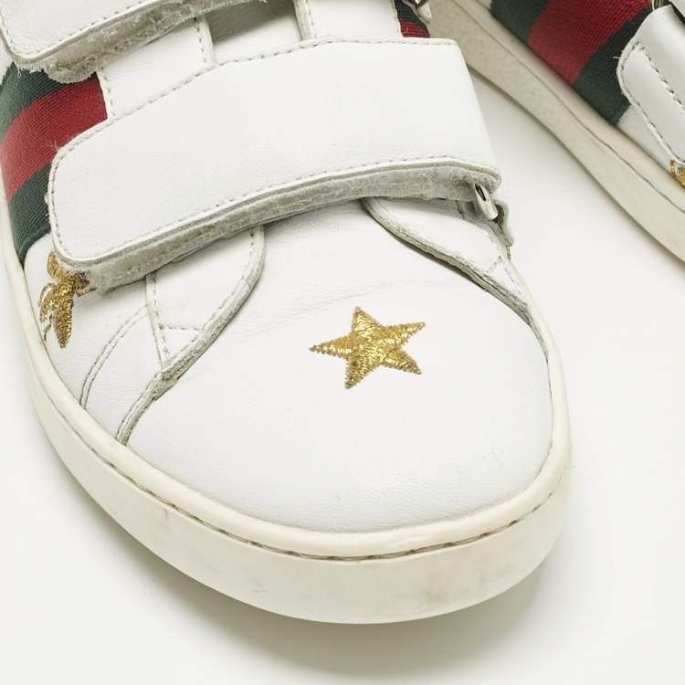 Pre Owned Gucci White Leather Ace Velcro Low Top Sneakers Size 34